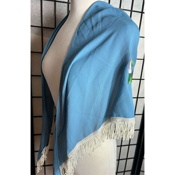 Lacy Afternoon by Shell Kepler Blue Floral Embroidered Shawl - Picture 2 of 7